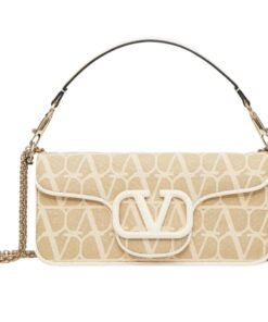 VALENTINO GARAVANI LOCÒ TOILE ICONOGRAPHE RAFFIA SHOULDER BAG