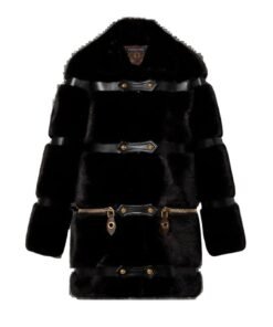 LOUIS VUITTON LEATHER STRIP BLACK MINK COAT