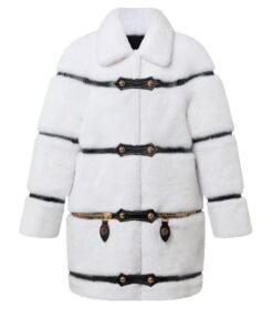 LOUIS VUITTON LEATHER STRIP WHITE MINK COAT