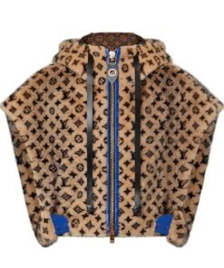 LOUIS VUITTON LEATHER TRIM MONOGRAM MINK OPEN ARM JACKET