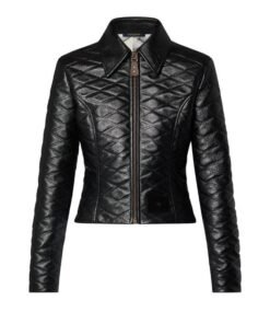 LOUIS VUITTON CROPPED MAHINA MONOGRAM LEATHER JACKET