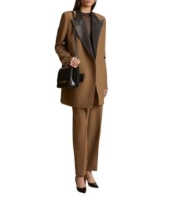 KHAITE THE JACOBSON BLAZER IN TOFEE AND BLACK LEATHER