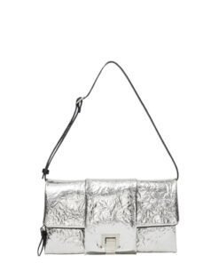 PROENZA FLIP SHOULDER BAG IN CRINKLED METALLIC SILVER