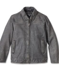 HARLEY DAVIDSON MENS GAS AND OIL LEATHER JACKET WASHED BLACK