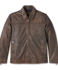 HARLEY DAVIDSON MENS GAS AND OIL LEATHER JACKET BROWN
