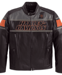 HARLEY DAVIDSON MEN’S BLACK BIKER MOTORCYCLE GENUINE LEATHER JACKET