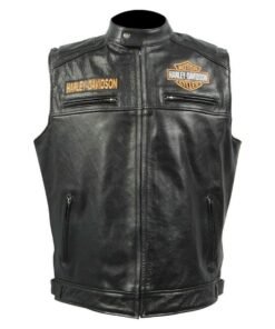 RIDING HARLEY DAVIDSON MEN’S BLACK BIKER MOTORCYCLE GENUINE LEATHER VEST