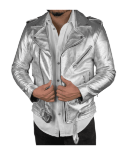 Silver Leather Jacket Men