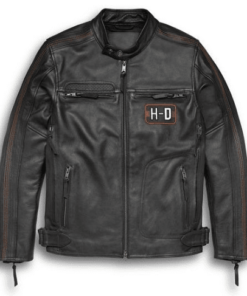 MEN’S WRIT HARLEY DAVIDSON BLACK BIKER MOTORCYCLE GENUINE LEATHER JACKET