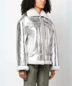 Women Silver Leather Jacket