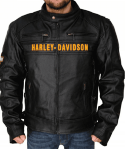 REAL LEATHER HARLEY DAVIDSON BLACK MOTORCYCLE BIKER GENUINE VENTED JACKET