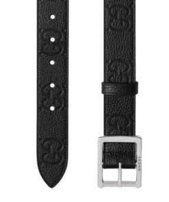 GUCCI GG RUBBER-EFFECT LEATHER BELT IN BLACK