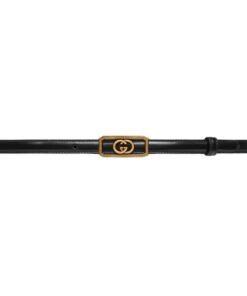 GUCCI THIN BELT WITH INTERLOCKING G BUCKLE IN BLACK