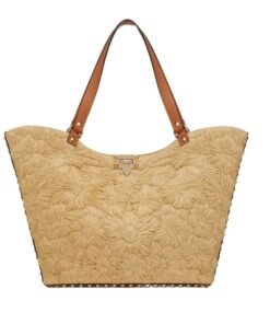VALENTINO ROCKSTUD WOVEN RAFFIA SHOPPING BAG
