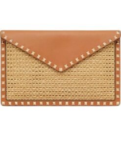 VALENTINO ROCKSTUD RAFFIA CLUTCH BAG