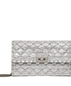 VALENTINO GARAVANI ROCKSTUD SPIKE METALLIC LAMBSKIN SHOULDER BAG