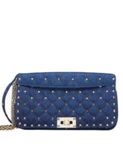 VALENTINO GARAVANI ROCKSTUD SPIKE DENIM SHOULDER BAG