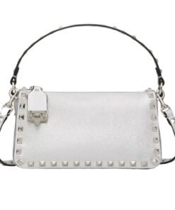 VALENTINO SMALL ROCKSTUD GRAINY METALLIC CALFSKIN CROSSBODY BAG
