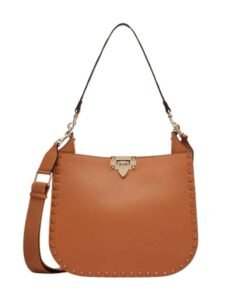 VALENTINO ROCKSTUD GRAINY CALFSKIN HOBO BAG
