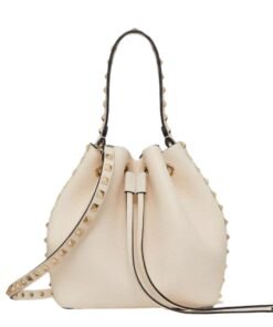 VALENTINO ROCKSTUD GRAINY CALFSKIN BUCKET BAG