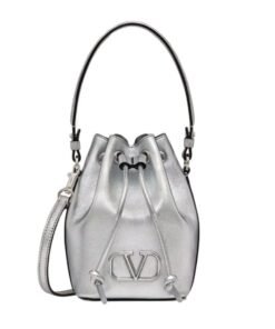 VALENTINO GARAVANI MINI VLOGO SIGNATURE BUCKET BAG IN METALLIC NAPPA LEATHER