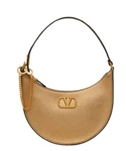 VALENTINO GARAVANI VLOGO SIGNATURE MINI HOBO BAG IN METALLIC GRAINY CALFSKIN