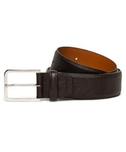 SANTONI ADJUSTABLE BROWN SAFFIANO LEATHER BELT