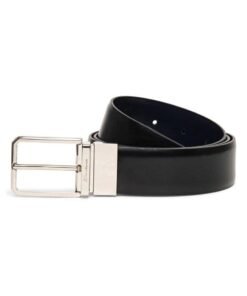 SANTONI REVERSIBLE AND ADJUSTABLE BLACK AND BLUE LEATHER BELT