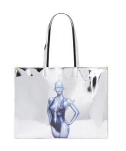 STELLA MCCARTNEY SEXY ROBOT GRAPHIC MIRRORED CHROME-EFFECT TOTE BAG