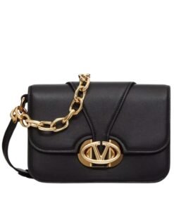 VALENTINO GARAVANI VLOGO O'CLOCK SMALL NAPPA LEATHER SHOULDER BAG WITH CHAIN