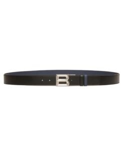 BALLY B BOLD 35MM REVERSIBLE AND ADJUSTABLE BELT IN BLACK AND MARINE LEATHER