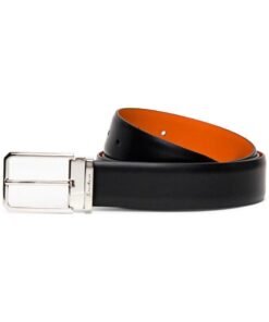 SANTONI MEN’S POLISHED BLACK LEATHER ADJUSTABLE BELT