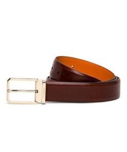SANTONI MEN’S POLISHED BROWN LEATHER ADJUSTABLE BELT