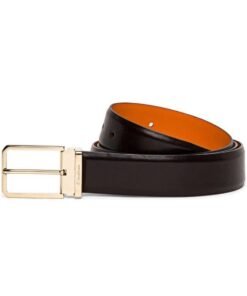 SANTONI MEN’S POLISHED BROWN LEATHER ADJUSTABLE BELT