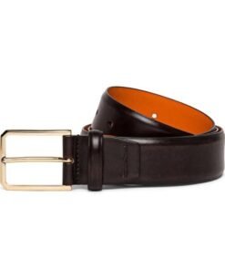 SANTONI MEN’S POLISHED BROWN LEATHER ADJUSTABLE BELT