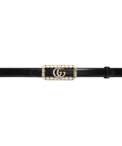 GUCCI THIN BELT WITH CRYSTAL DOUBLE G BUCKLE IN BLACK