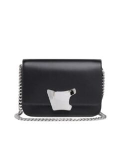 SANTONI BLACK LEATHER CROSSBODY BAG