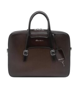 SANTONI BROWN EMBOSSED LEATHER BRIEFCASE