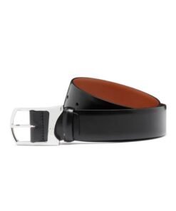 SANTONI MEN’S BLACK LEATHER ADJUSTABLE BELT