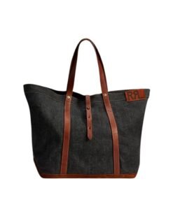 RALPH LAUREN LEATHER-TRIM DENIM TOTE