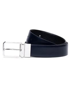 SANTONI REVERSIBLE AND ADJUSTABLE SMOOTH BLUE AND TUMBLED BLACK LEATHER BELT