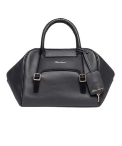 SANTONI BLACK LEATHER HANDBAG