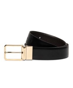 SANTONI REVERSIBLE AND ADJUSTABLE SMOOTH BLACK AND TUMBLED BROWN LEATHER BELT