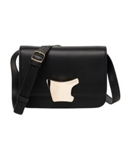 SANTONI BLACK LEATHER CROSSBODY BAG