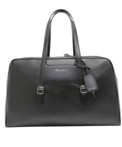 SANTONI BLACK LEATHER WEEKEND BAG