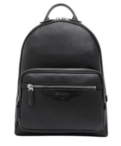 SANTONI BLACK TUMBLED LEATHER BACKPACK