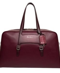 SANTONI BURGUNDY LEATHER WEEKEND BAG