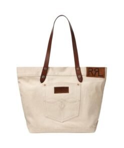 RALPH LAUREN LEATHER-TRIM TWILL TOTE