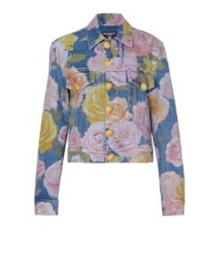 BALMAIN DEINM JACKET WITH PASTEL ROSES