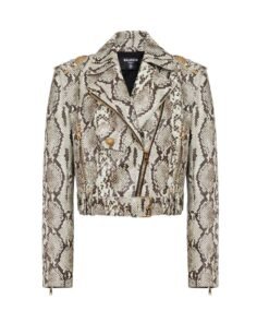 BALMAIN SNAKESKIN EFFECT LEATHER BIKER JACKET 